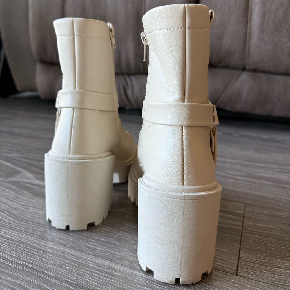 Block Heel Beige Ankle Boots - Picture 4 of 7